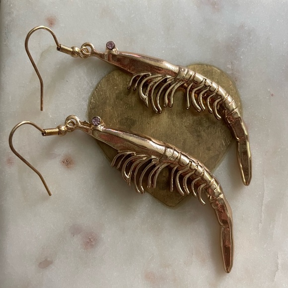 Gold Shrimp Earrings - Picture 5 of 7